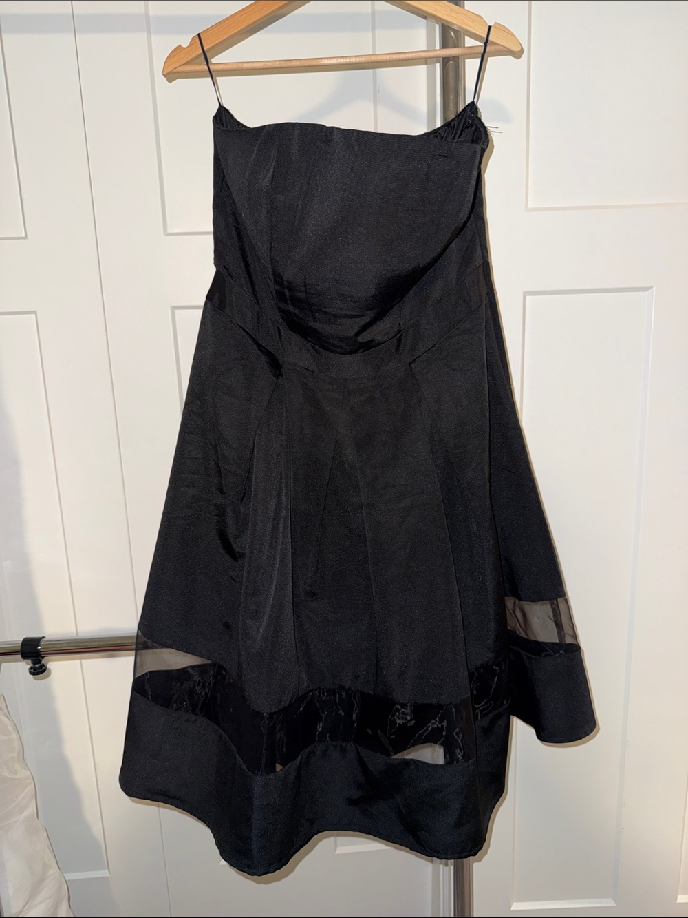 Express Black Fit-and-Flare strapless dress with Sheer Hem Inset